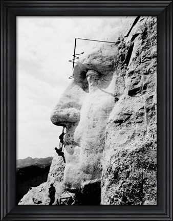 Framed Construction of George Washington&#39;s face on Mount Rushmore, 1932 Print