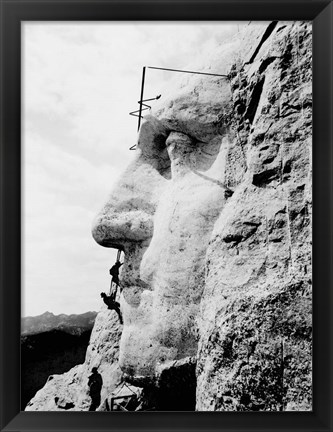 Framed Construction of George Washington&#39;s face on Mount Rushmore, 1932 Print