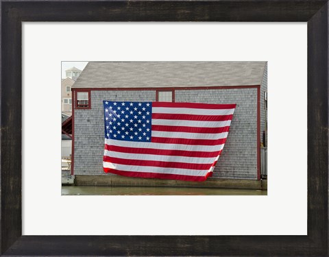 Framed Massachusetts, Nantucket, Flag on boathouse Print