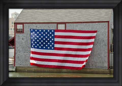 Framed Massachusetts, Nantucket, Flag on boathouse Print