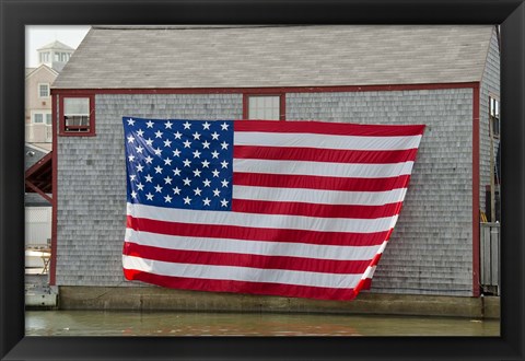 Framed Massachusetts, Nantucket, Flag on boathouse Print