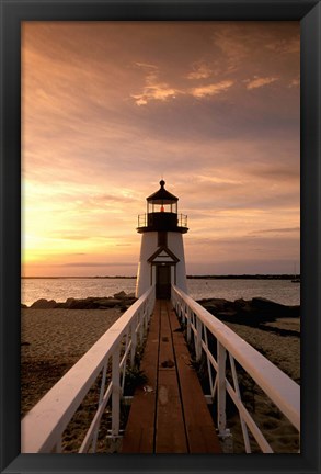 Framed Brant Point lighthouse at Dusk, Nantucket Print