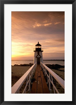 Framed Brant Point lighthouse at Dusk, Nantucket Print