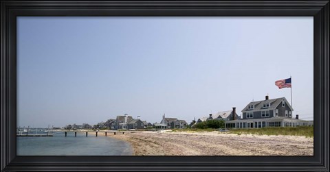 Framed Beach with buildings in the background, Jetties Beach, Nantucket, Massachusetts Print