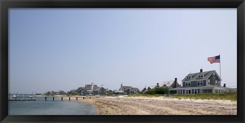 Framed Beach with buildings in the background, Jetties Beach, Nantucket, Massachusetts Print