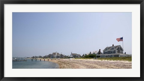 Framed Beach with buildings in the background, Jetties Beach, Nantucket, Massachusetts Print