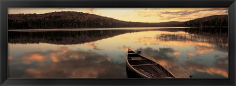 Framed Water And Boat, Maine, New Hampshire Border Print