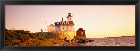 Framed Lighthouse at the coast, Rose Island Light, Newport, Rhode Island, New England Print