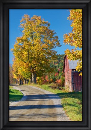 Framed Road beside Classic Farm in Autumn, New Hampshire Print