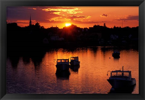 Framed Sunset on Boats in Portsmouth Harbor, New Hampshire Print