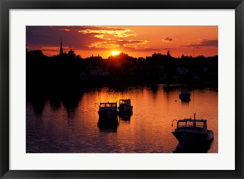 Framed Sunset on Boats in Portsmouth Harbor, New Hampshire Print