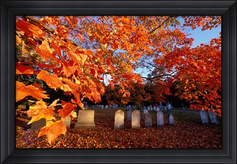 Framed Fall Morning in a Portsmouth Cemetary, New Hampshire Print