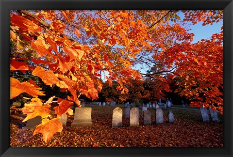 Framed Fall Morning in a Portsmouth Cemetary, New Hampshire Print