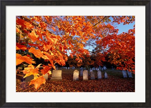 Framed Fall Morning in a Portsmouth Cemetary, New Hampshire Print