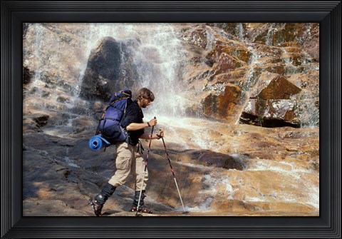 Framed Hiking at the Base of Arethusa Falls, New Hampshire Print