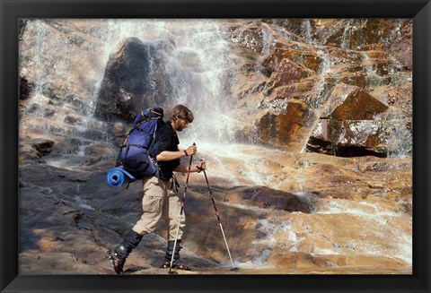 Framed Hiking at the Base of Arethusa Falls, New Hampshire Print