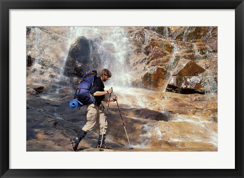 Framed Hiking at the Base of Arethusa Falls, New Hampshire Print