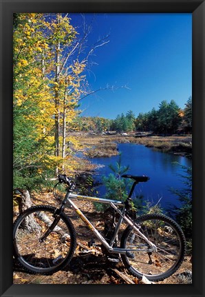 Framed Mountain Bike at Beaver Pond in Pawtuckaway State Park, New Hampshire Print