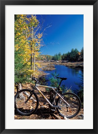 Framed Mountain Bike at Beaver Pond in Pawtuckaway State Park, New Hampshire Print