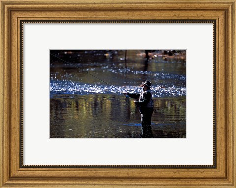 Framed Fly Fisherman on the Lamprey River Below Wiswall Dam, New Hampshire Print