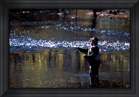 Framed Fly Fisherman on the Lamprey River Below Wiswall Dam, New Hampshire Print