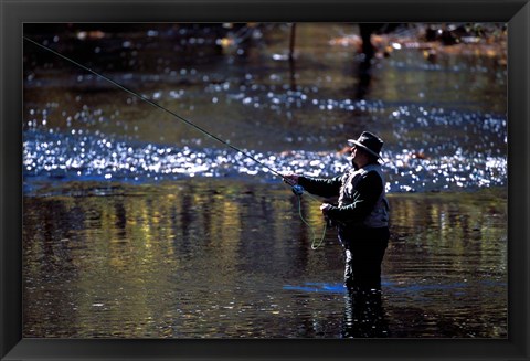 Framed Fly Fisherman on the Lamprey River Below Wiswall Dam, New Hampshire Print