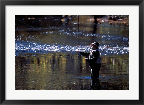 Framed Fly Fisherman on the Lamprey River Below Wiswall Dam, New Hampshire Print