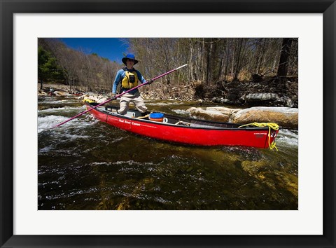 Framed Poling a Canoe on the Ashuelot River in Surry, New Hampshire Print