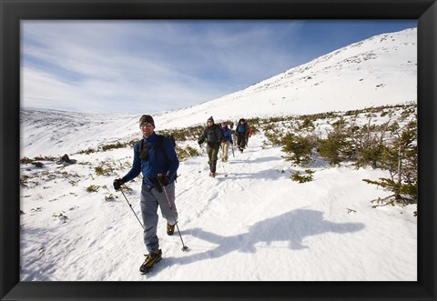 Framed Winter Hiking near Lion Head, Mount Washington, White Mountain National Forest, New Hampshire Print