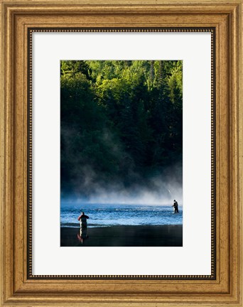 Framed Fly-Fishing in Early Morning Mist on the Androscoggin River, Errol, New Hampshire Print