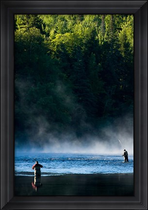 Framed Fly-Fishing in Early Morning Mist on the Androscoggin River, Errol, New Hampshire Print