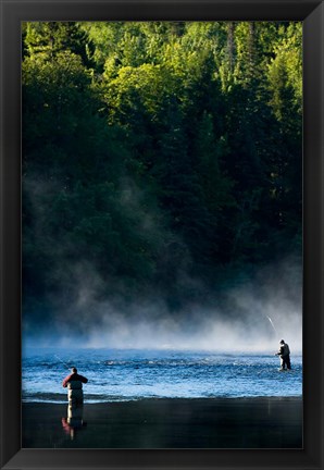 Framed Fly-Fishing in Early Morning Mist on the Androscoggin River, Errol, New Hampshire Print