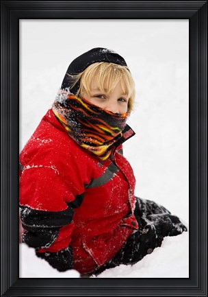 Framed Child in snow, Portsmouth, New Hampshire Print