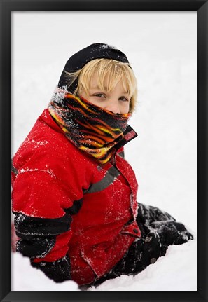 Framed Child in snow, Portsmouth, New Hampshire Print