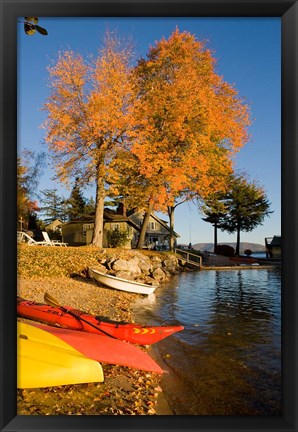 Framed Kayaks, Lake Winnipesauke, New Hampshire Print