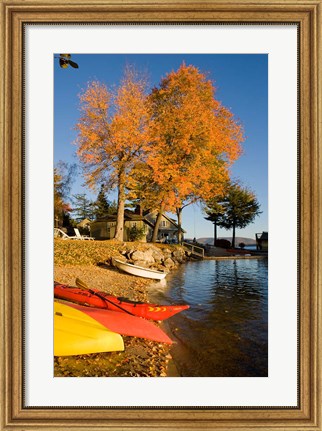 Framed Kayaks, Lake Winnipesauke, New Hampshire Print