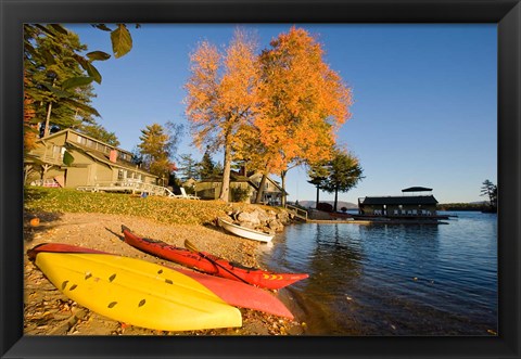 Framed Kayaks at Lake Winnipesauke, New Hampshire Print