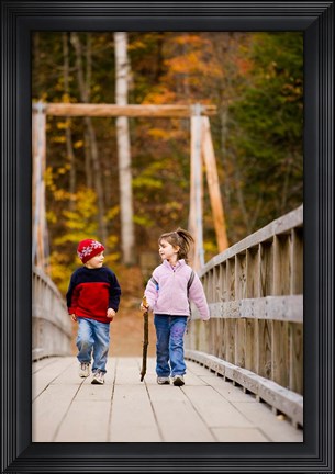 Framed Children on suspension bridge New Hampshire Print