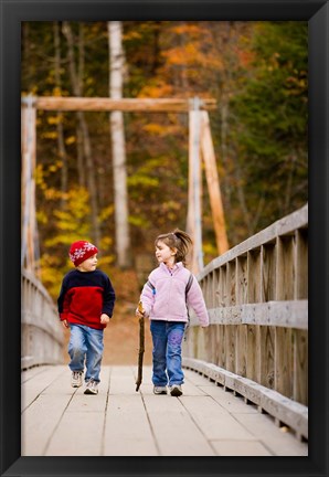 Framed Children on suspension bridge New Hampshire Print