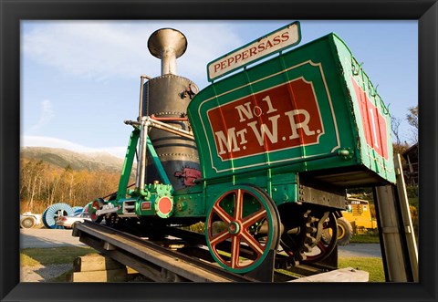 Framed Old engine from the cog railroad on Mt Washington in Twin Mountain, New Hampshire Print