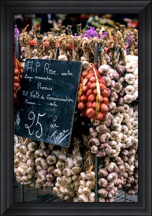 Framed Ropes of Garlic in Local Shop, Nice, France Print