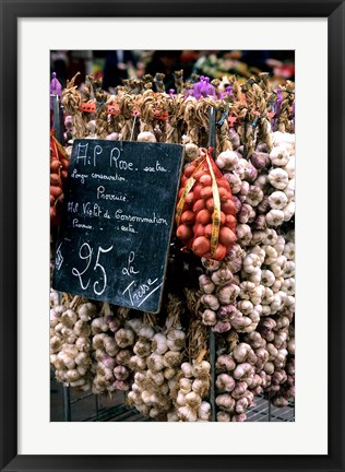 Framed Ropes of Garlic in Local Shop, Nice, France Print