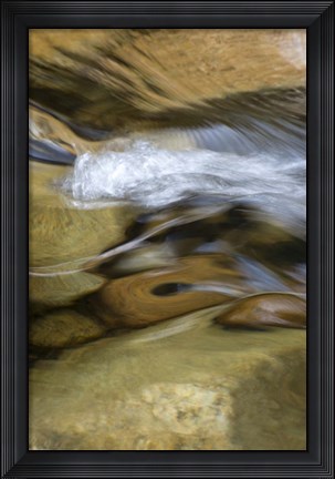 Framed New Hampshire Abstract design formed by rock and rushing water of the Swift River, White Mountain NF Print