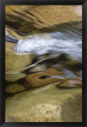 Framed New Hampshire Abstract design formed by rock and rushing water of the Swift River, White Mountain NF Print