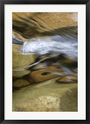 Framed New Hampshire Abstract design formed by rock and rushing water of the Swift River, White Mountain NF Print