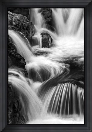 Framed New Hampshire. Black and White image of waterfall on the Swift River, Rocky Gorge, White Mountain NF Print