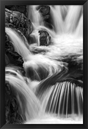 Framed New Hampshire. Black and White image of waterfall on the Swift River, Rocky Gorge, White Mountain NF Print