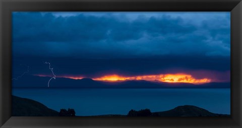 Framed Lightning over Isla Del Sol, Lake Titicaca, Bolivia Print