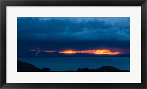 Framed Lightning over Isla Del Sol, Lake Titicaca, Bolivia Print