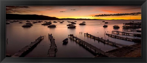 Framed Jetties at Sunset, Copacabana, Lake Titicaca, Bolivia Print